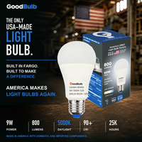 GoodBulb Daylight 5000K A19 LED bulb, made in USA, Fargo North Dakota