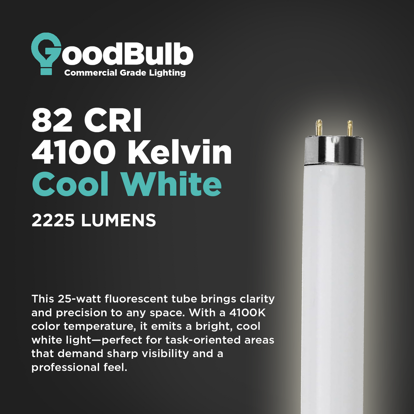 F25T8/841 - 25 Watt 36 Inch T8 Flourescent Light Bulb - 4100K Cool White - 2225 Lumens - 36,000 Hours