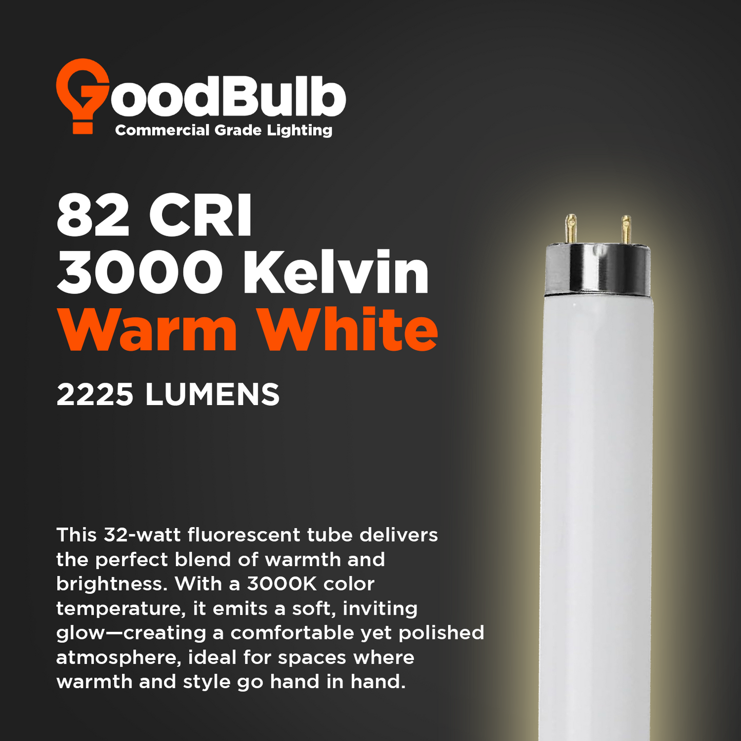 F25T8/830 - 25 Watt 36 Inch T8 Flourescent Light Bulb - 3000K Warm White - 2225 Lumens - 36,000 Hours