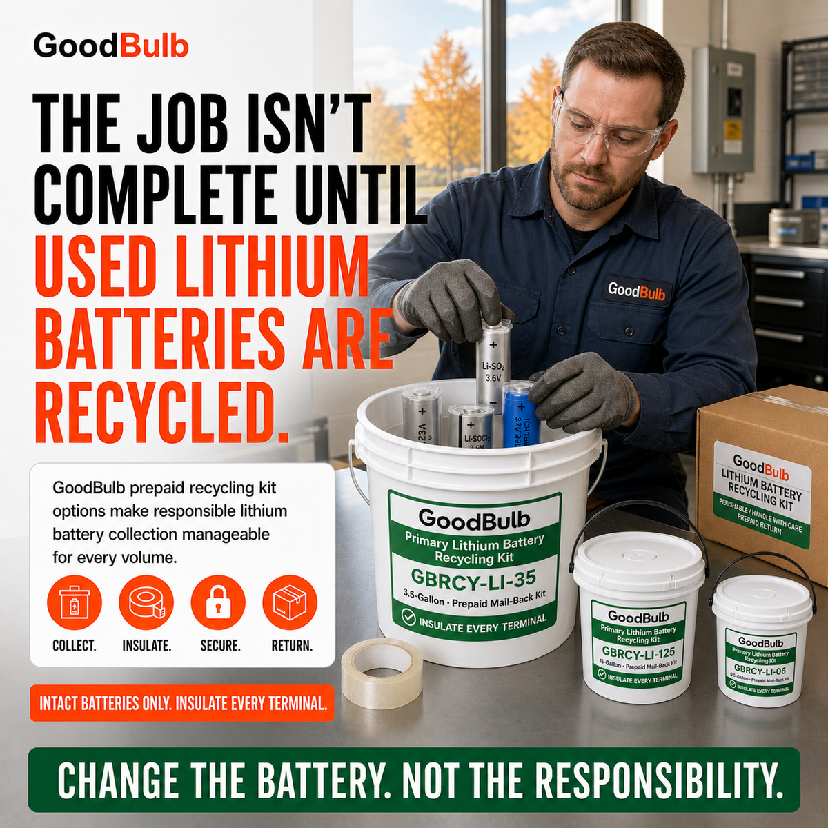 Primary Lithium Kit 0.6-Gallon prepaid mail-back recycling kit, primary lithium · non-rechargeable, certificate of recycling