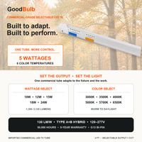 4FT LED T8 Tube 5 Color Select LED T8 tube, Selectable 3500K · 4000K · 5000K · 5700K · 6500K, G13 Bi-Pin, plug and play or ballast bypass, fluorescent replacement