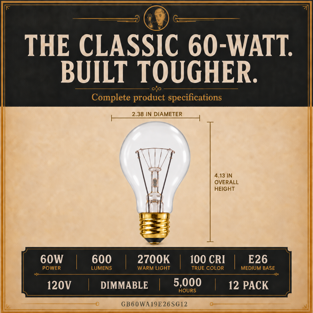 60-Watt Incandescent Light Bulb, Rough Service A19, Dimmable