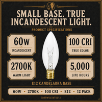 The E12 Chandelier incandescent light bulb, 60W B11 E12, 100 CRI, dimmable
