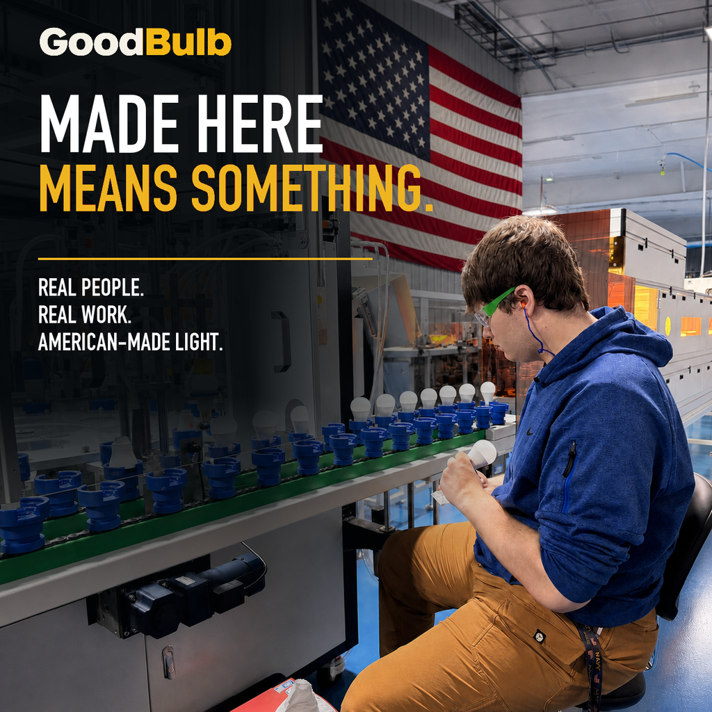 GoodBulb Warm White 3000K A19 LED bulb, made in USA, Fargo North Dakota