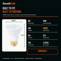 PAR20 5000K Daylight LED PAR bulb, PAR20, 5000K Daylight, 90+ CRI, halogen replacement flood/spot