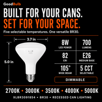 BR30 Medium Reflector LED reflector bulb, BR30, Selectable 2700K–5000K, 90+ CRI, dimmable, for recessed cans