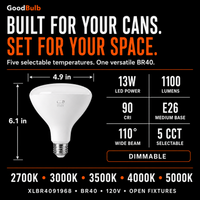 BR40 Large Reflector LED reflector bulb, BR40, Selectable 2700K–5000K, 90+ CRI, dimmable, for recessed cans