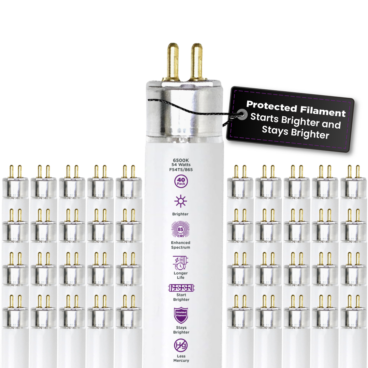 F54T5/865 - 54 Watt 46 Inch T8 Fluorescent Light Bulb - 6500K Full Spectrum - 4950 Lumens - 36,000 Hours