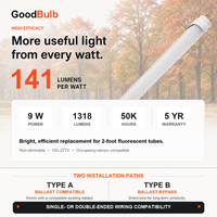 2FT LED T8 Tube LED T8 tube, 4000K Cool White or 5000K Daylight, G13 Bi-Pin, plug and play or ballast bypass, fluorescent replacement