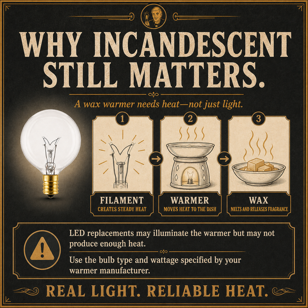 The Wax Warmer incandescent light bulb, 25W G16.5 E12, 100 CRI, dimmable