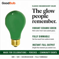 Green 60W Incandescent Classic Filament colored LED light bulb, A19, E26, 60W equivalent, porch cause bulb