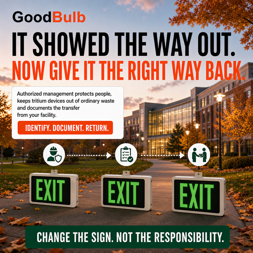 Tritium Exit Sign Kit Pre-Approval Required prepaid mail-back recycling kit, tritium · self-powered exit signs, certificate of recycling