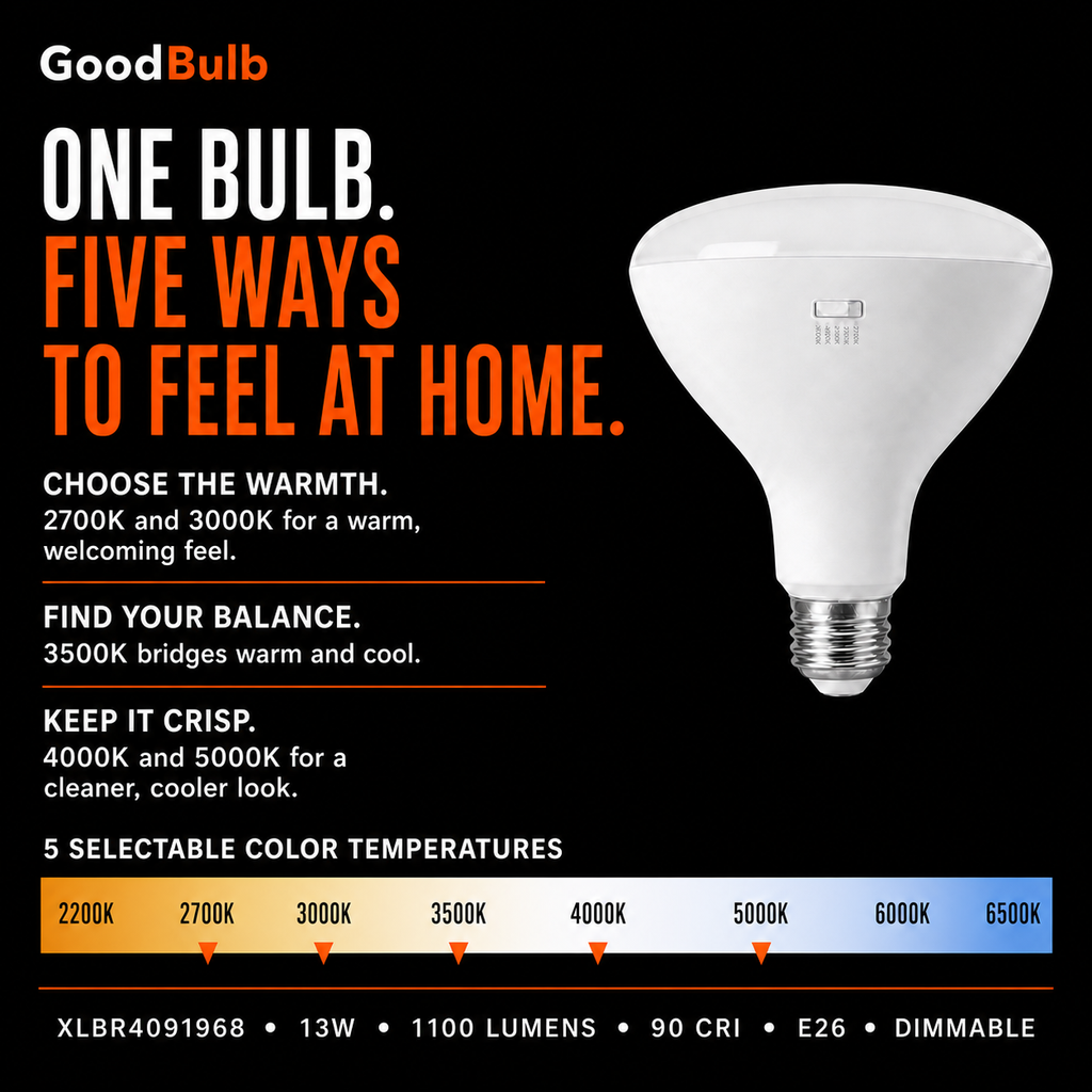 BR40 Large Reflector LED reflector bulb, BR40, Selectable 2700K–5000K, 90+ CRI, dimmable, for recessed cans