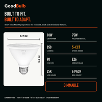 PAR30 Short Neck LED PAR bulb, PAR30, Selectable 2700K–5000K, 90+ CRI, halogen replacement flood/spot