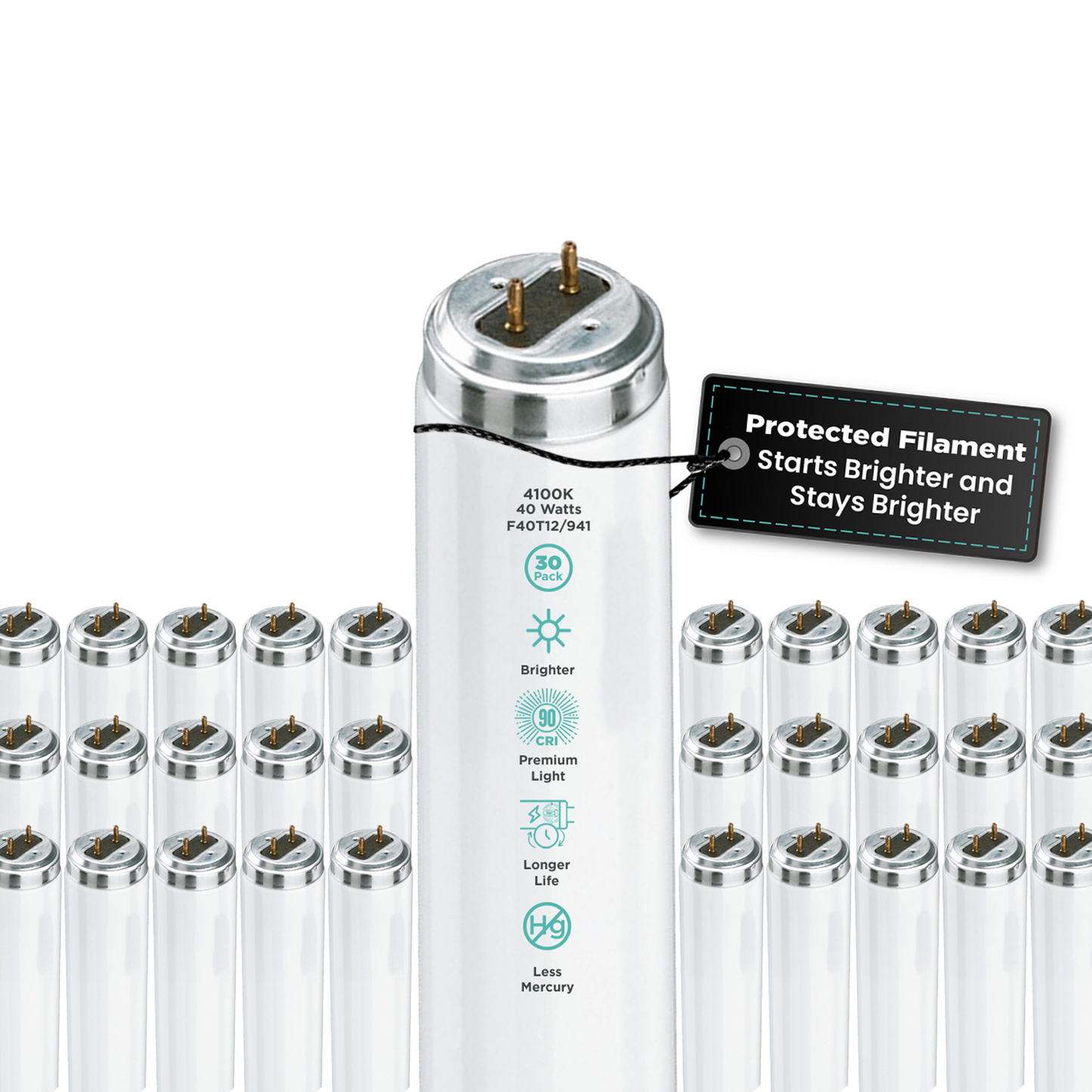 F40T12/941 - 40 Watt 48 Inch T12 Fluorescent Light Bulb - 4100K Cool White - 2600 Lumens - 24,000 Hours