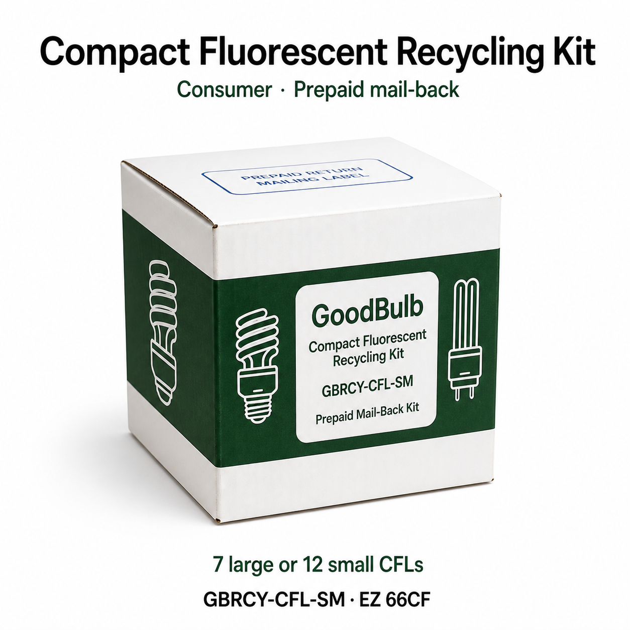 Compact Fluorescent Kit Consumer prepaid mail-back recycling kit, cfl · small hid · incandescent, certificate of recycling