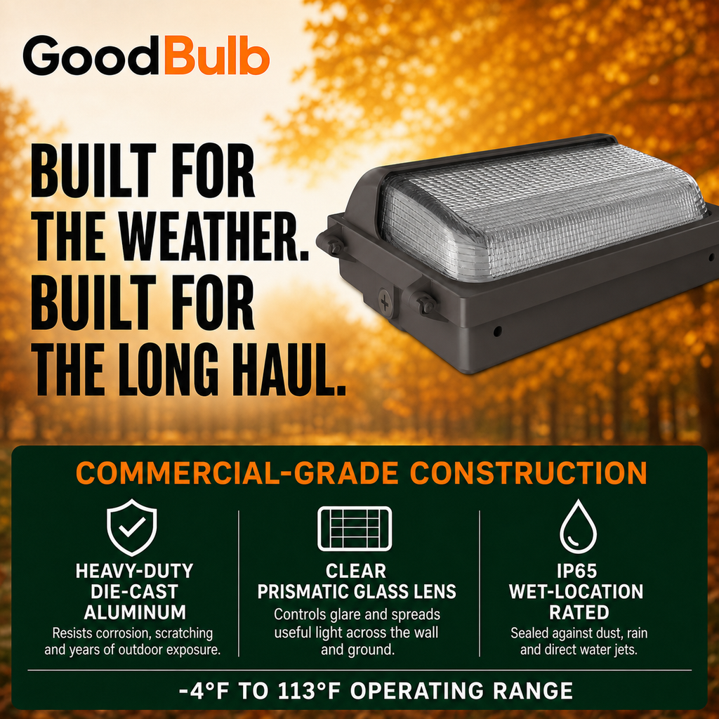 Traditional Wall Pack 60/90/100/120W Selectable commercial LED fixture, selectable wattage and CCT, 120-277V, DLC 5.1 Premium, utility rebate eligible