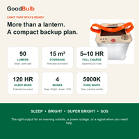 Inflatable solar camping lantern, folds flat, IP66 waterproof, USB phone charging, SOS mode, 90 lumens