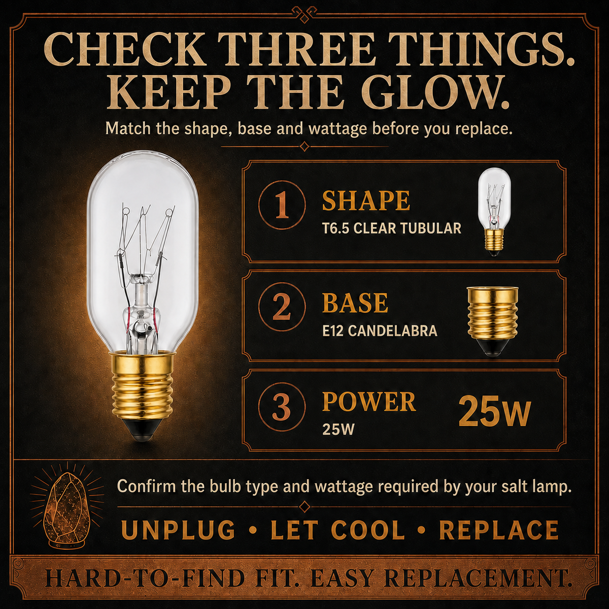 The Long Salt Lamp incandescent light bulb, 25W T6 E12, 100 CRI, dimmable