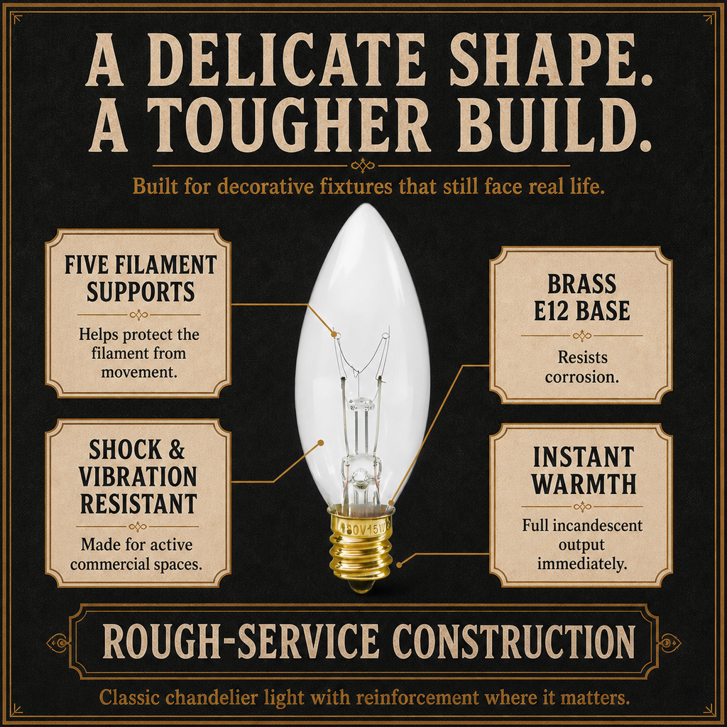 The E12 Chandelier incandescent light bulb, 60W B11 E12, 100 CRI, dimmable