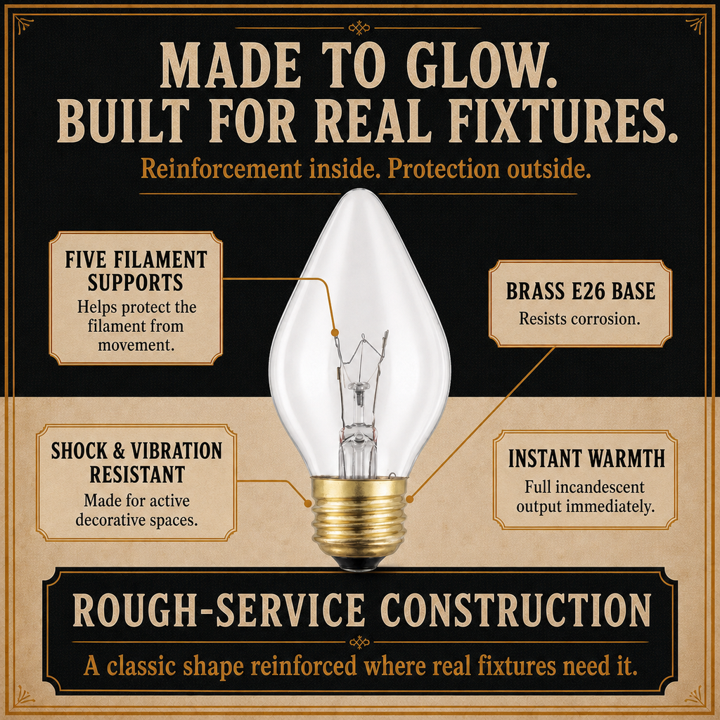 The E26 Chandelier incandescent light bulb, 60W C15 E26, 100 CRI, dimmable