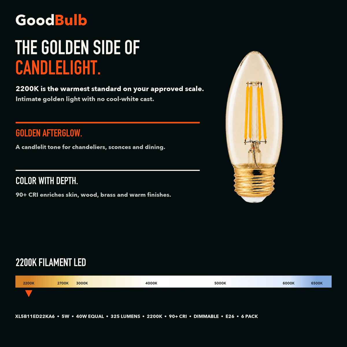 B11 Torpedo E26 Medium, Amber LED filament bulb, amber glass, E26 Medium, dimmable vintage Edison style, 90 CRI
