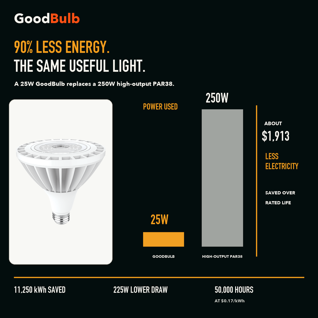 PAR38 5000K High Output LED PAR bulb, PAR38, 5000K Daylight, 90+ CRI, halogen replacement flood/spot