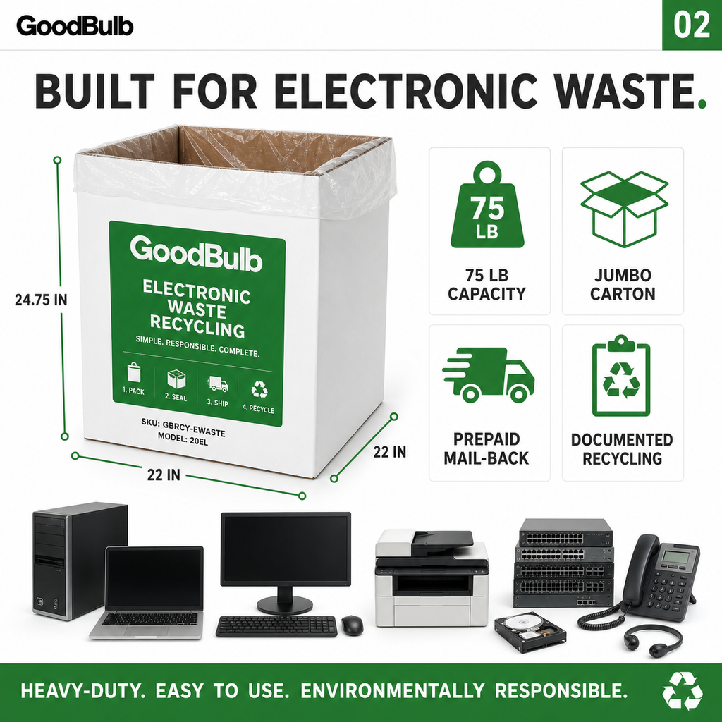 Electronic Waste Kit 2-Foot Jumbo prepaid mail-back recycling kit, computers · phones · circuit boards, certificate of recycling