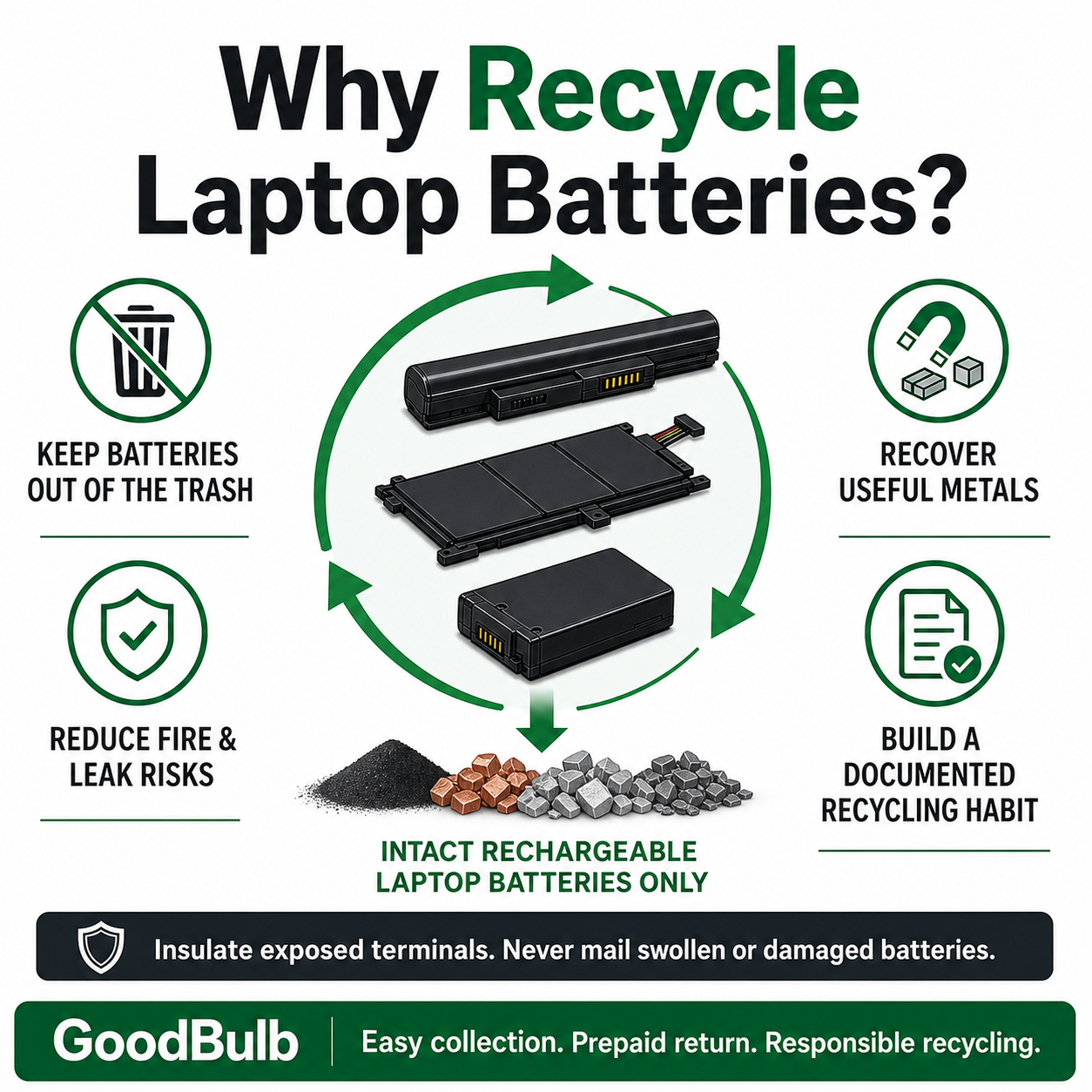 Laptop Battery Kit 3.5-Gallon prepaid mail-back recycling kit, laptop packs · rechargeable, certificate of recycling