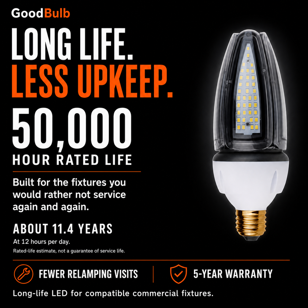 Acorn 20W 100W HID Replacement high output LED bulb, 5000K daylight, E26 / E39 Mogul, 120-277V, HID/halogen replacement