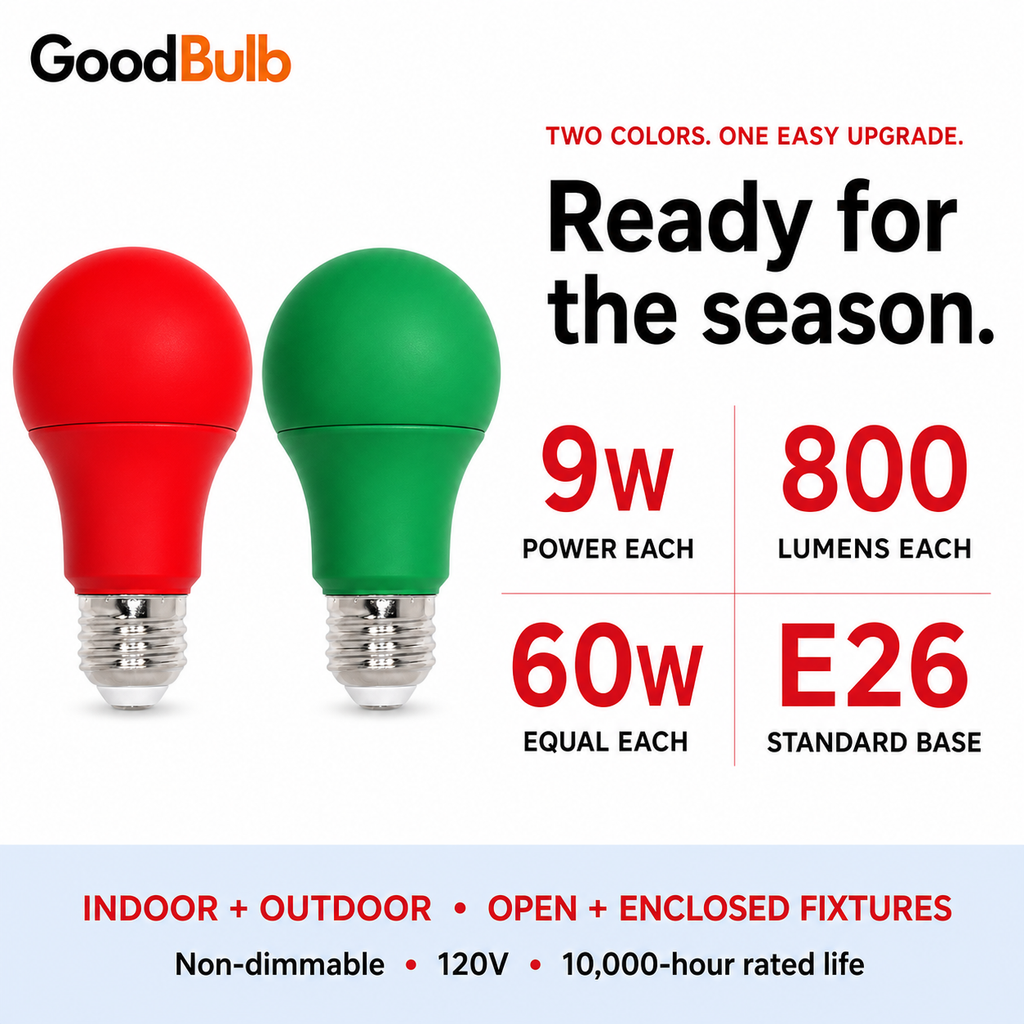 Red & Green 60W Equal colored LED light bulb, A19, E26, 60W equivalent, christmas cause bulb