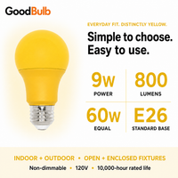 Yellow 60W Equal colored LED light bulb, A19, E26, 60W equivalent, bug light cause bulb
