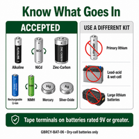 Dry-Cell Battery Kit 0.6-Gallon prepaid mail-back recycling kit, alkaline · nicad · nimh · li-ion, certificate of recycling
