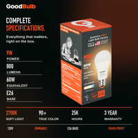 GoodBulb Soft White 2700K A19 LED bulb, made in USA, Fargo North Dakota