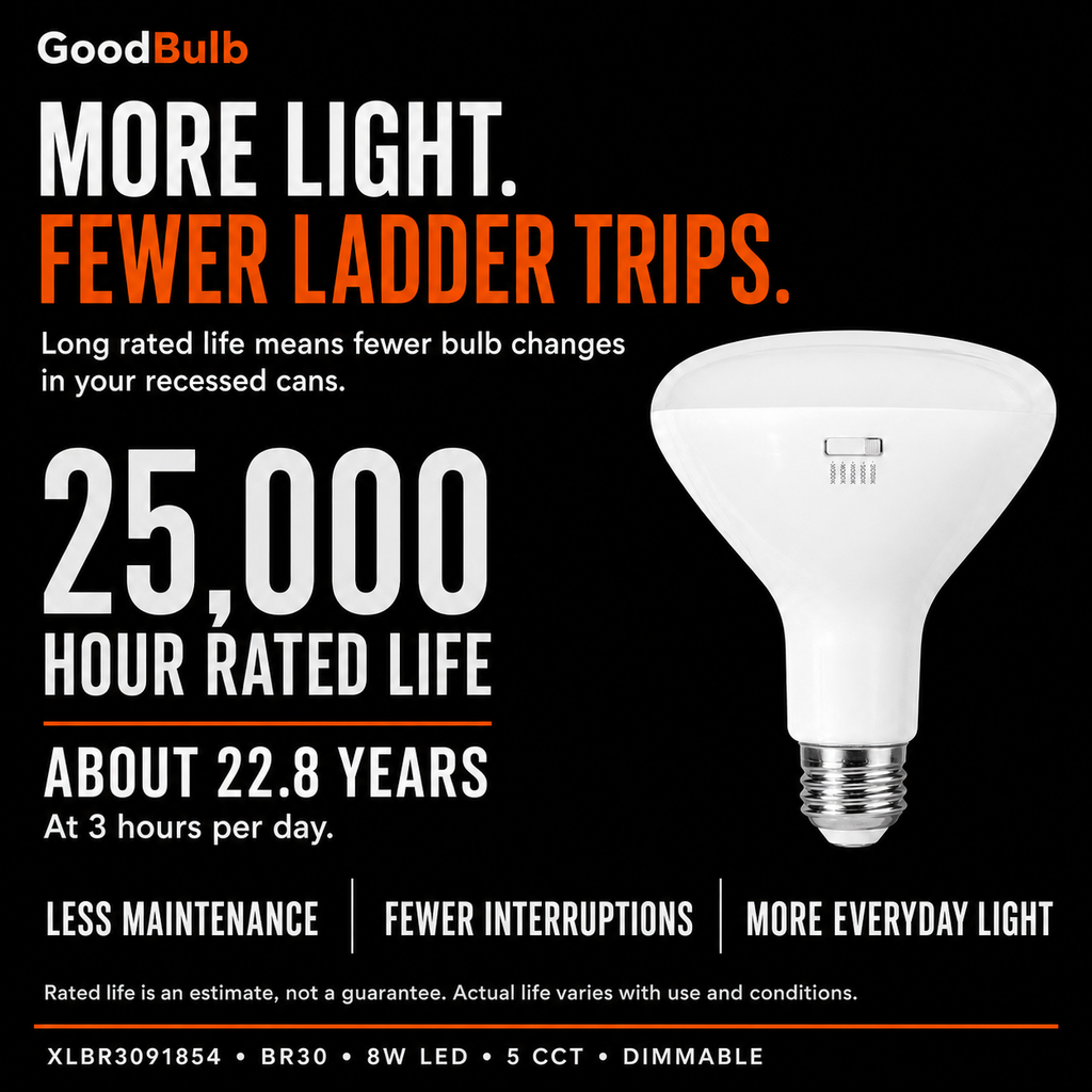 BR30 Medium Reflector LED reflector bulb, BR30, Selectable 2700K–5000K, 90+ CRI, dimmable, for recessed cans