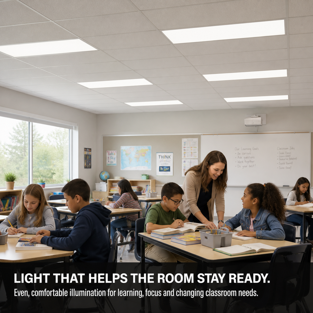 1x4 LED Panel, 5 Wattages, 5 CCT commercial LED fixture, selectable wattage and CCT, 120-277V, DLC 5.1 Premium, utility rebate eligible