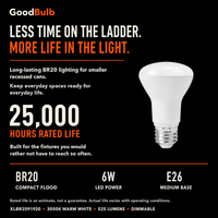 BR20 Small Reflector LED reflector bulb, BR20, 3000K Warm White, 90+ CRI, dimmable, for recessed cans