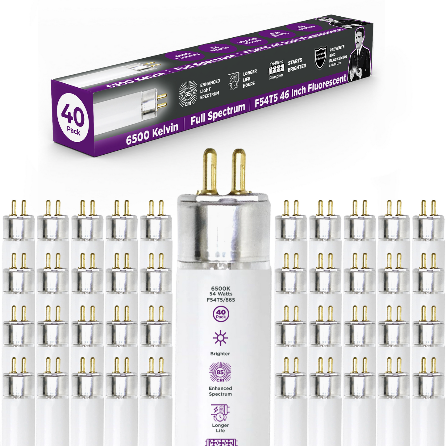 F54T5/865 - 54 Watt 46 Inch T8 Fluorescent Light Bulb - 6500K Full Spectrum - 4950 Lumens - 36,000 Hours