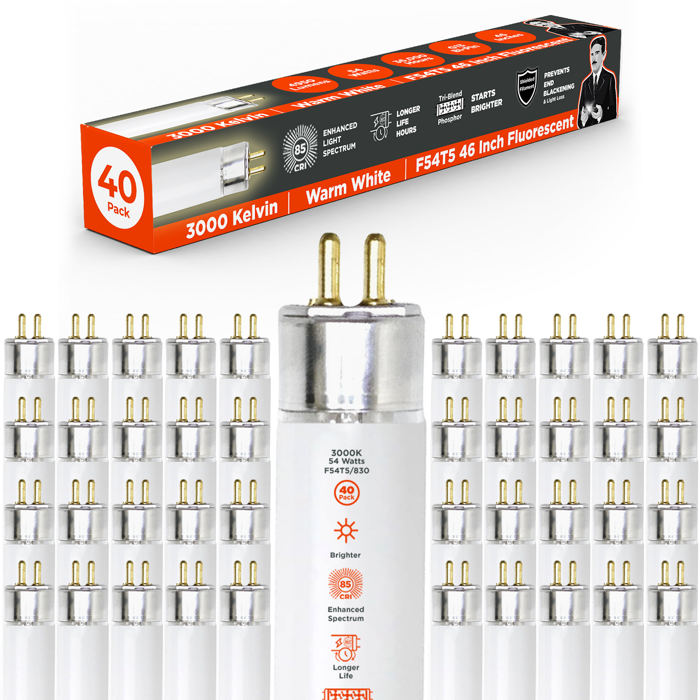 F54T5/830 - 54 Watt 46 Inch T8 Fluorescent Light Bulb - 3000K Warm White - 4950 Lumens - 36,000 Hours