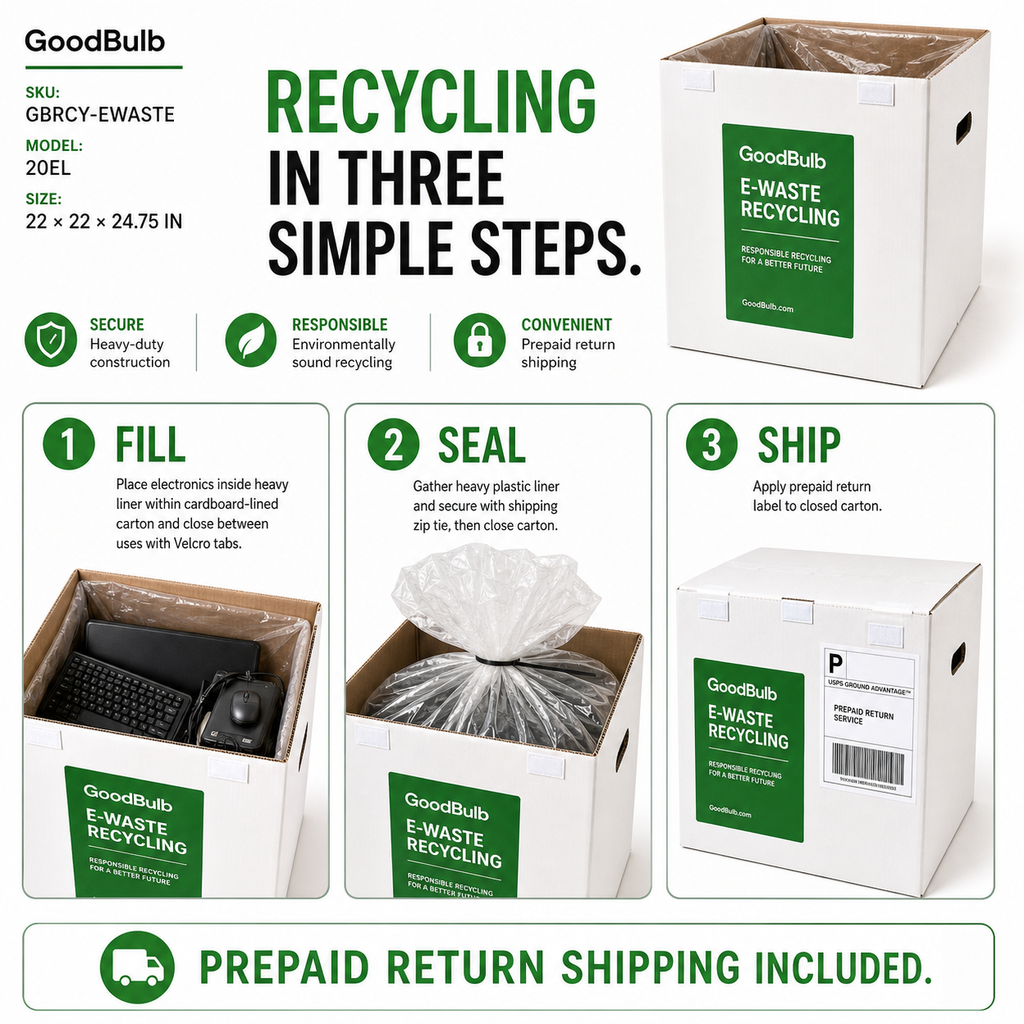 Electronic Waste Kit 2-Foot Jumbo prepaid mail-back recycling kit, computers · phones · circuit boards, certificate of recycling