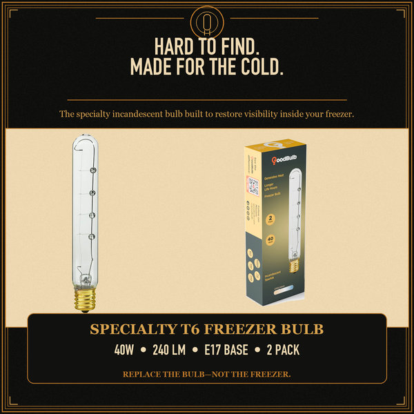 Refrigerator & Freezer Bulb, 40W T6 E17 Appliance, Cold-Rated
