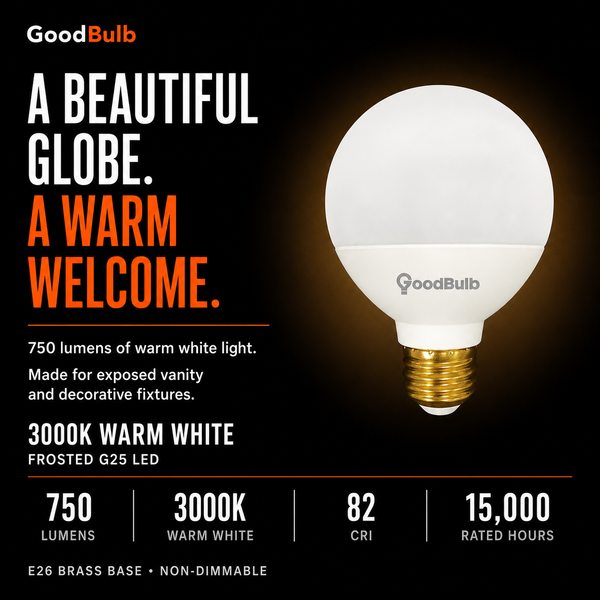 G25 LED Vanity Globe — Warm White 3000K, 60W Equal