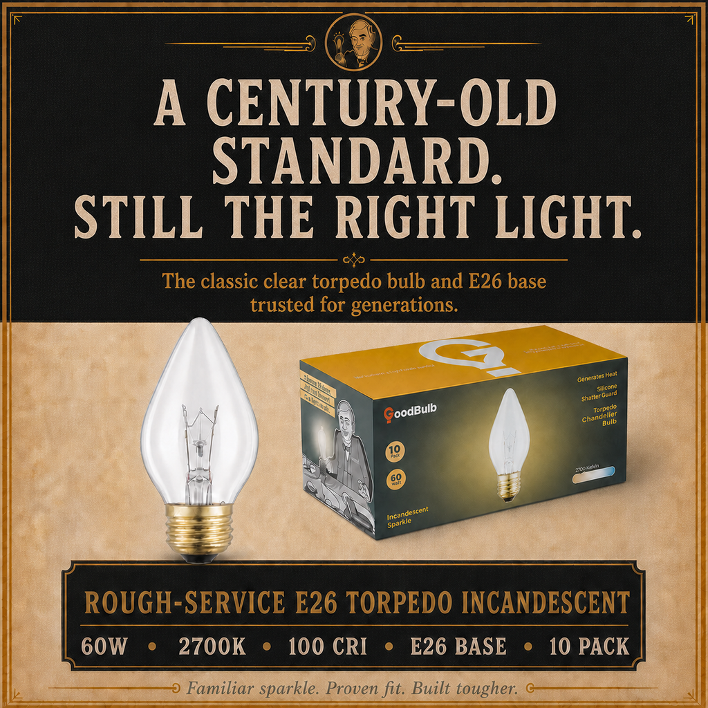The E26 Chandelier incandescent light bulb, 60W C15 E26, 100 CRI, dimmable