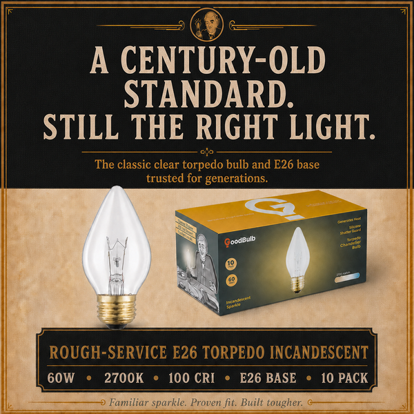 E26 Chandelier Bulb, C15 Torpedo Incandescent, Dimmable