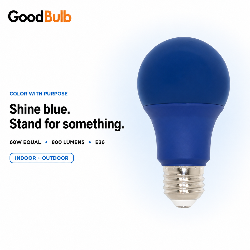 Blue 60W Equal colored LED light bulb, A19, E26, 60W equivalent, law enforcement cause bulb