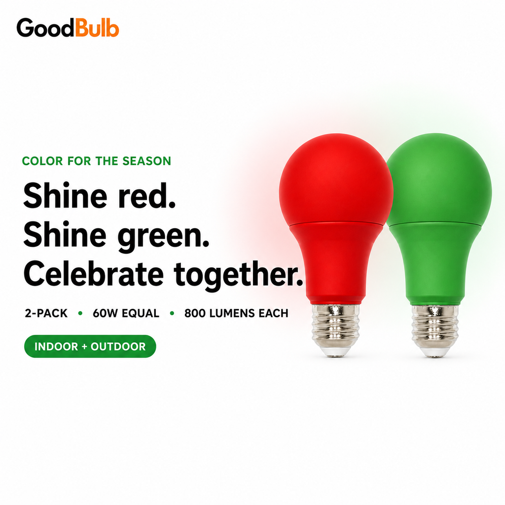 Red & Green 60W Equal colored LED light bulb, A19, E26, 60W equivalent, christmas cause bulb
