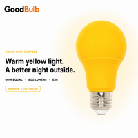 Yellow 60W Equal colored LED light bulb, A19, E26, 60W equivalent, bug light cause bulb