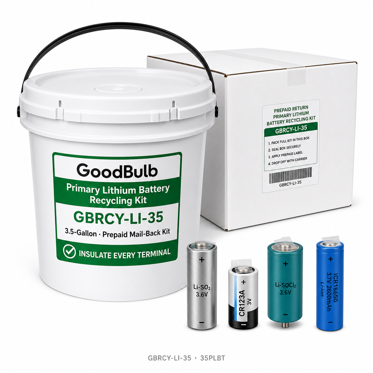Primary Lithium Kit 3.5-Gallon prepaid mail-back recycling kit, primary lithium · non-rechargeable · un-rated, certificate of recycling