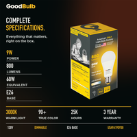 GoodBulb Warm White 3000K A19 LED bulb, made in USA, Fargo North Dakota