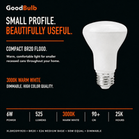 BR20 Small Reflector LED reflector bulb, BR20, 3000K Warm White, 90+ CRI, dimmable, for recessed cans